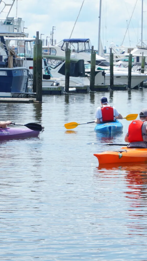 People kayaking in the Delaware River at Penn's Landing