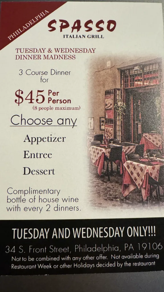 $45 per person choose any appetizer, entree , desert