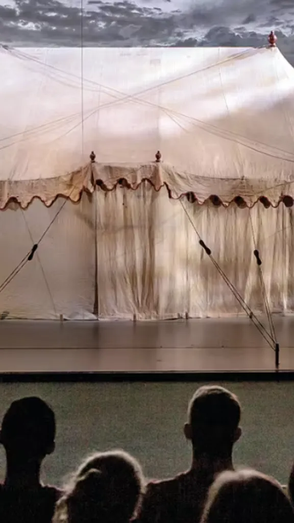 Washington's War Tent on display in a theater at the Museum of the American Revolution