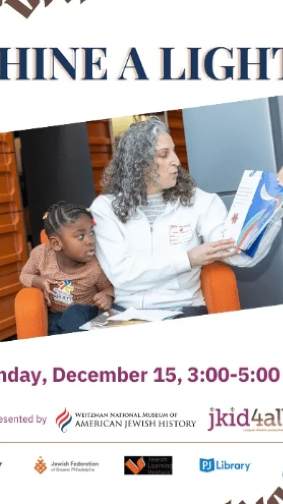 Shine a Light! White background with 3 photos depicting children doing crafts and listening to an adult woman read a storybook.