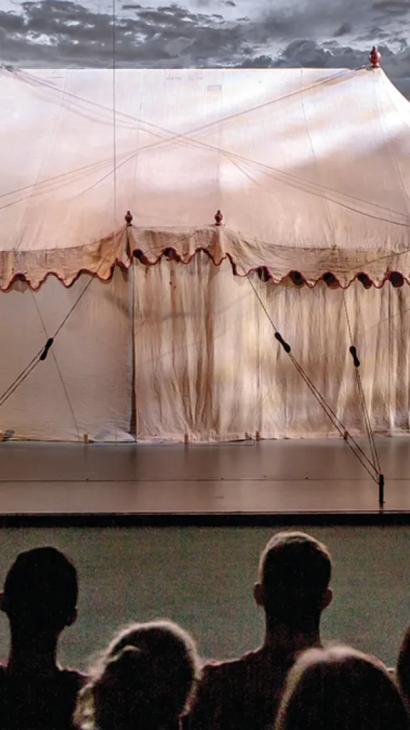 Washington's War Tent on display in a theater at the Museum of the American Revolution