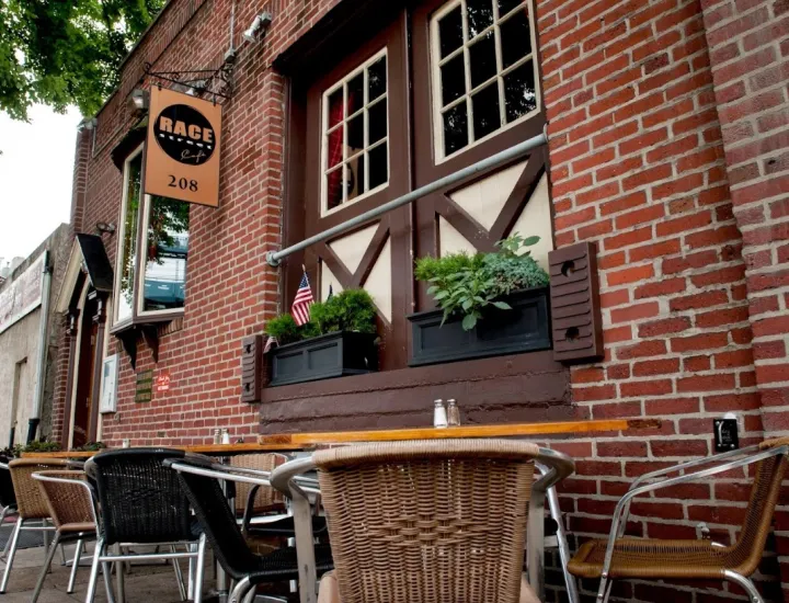 Exterior of Race Street Cafe with outdoor seating