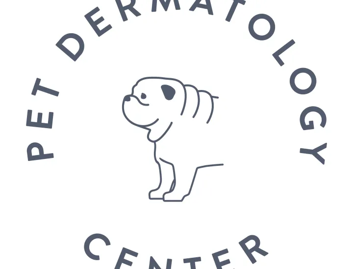 Pet Dermatology Center logo with graphic of a dog