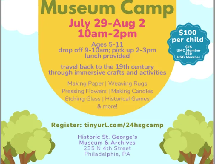 Travel back to the 19th century through immersive crafts and activities Making Paper | Weaving Rugs Pressing Flowers | Making Candles Etching Glass | Historical Games & more! Ages 5-11 Drop off 9-10am; pick up 2-3pm Lunch provided