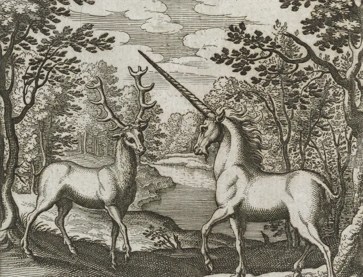 illustration of deer and unicorn