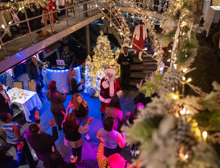 holiday decorated boat & dance floor