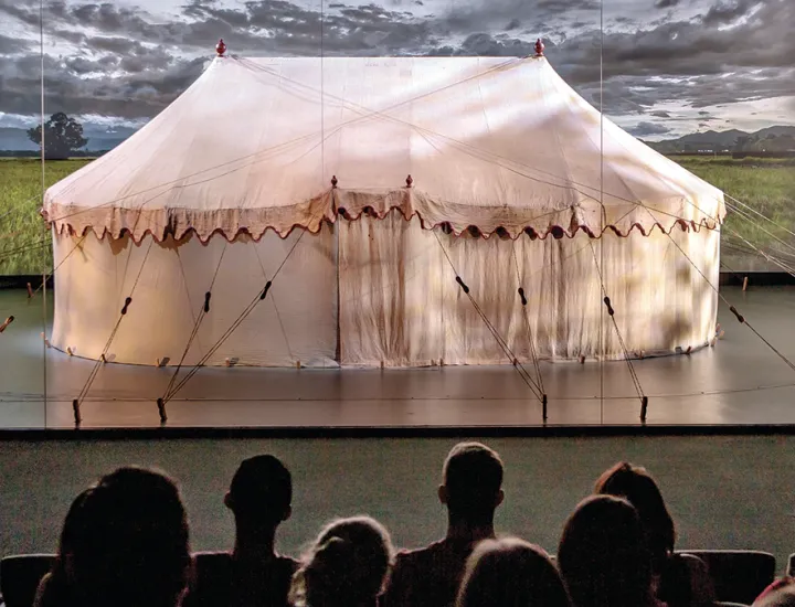 Washington's War Tent on display in a theater at the Museum of the American Revolution